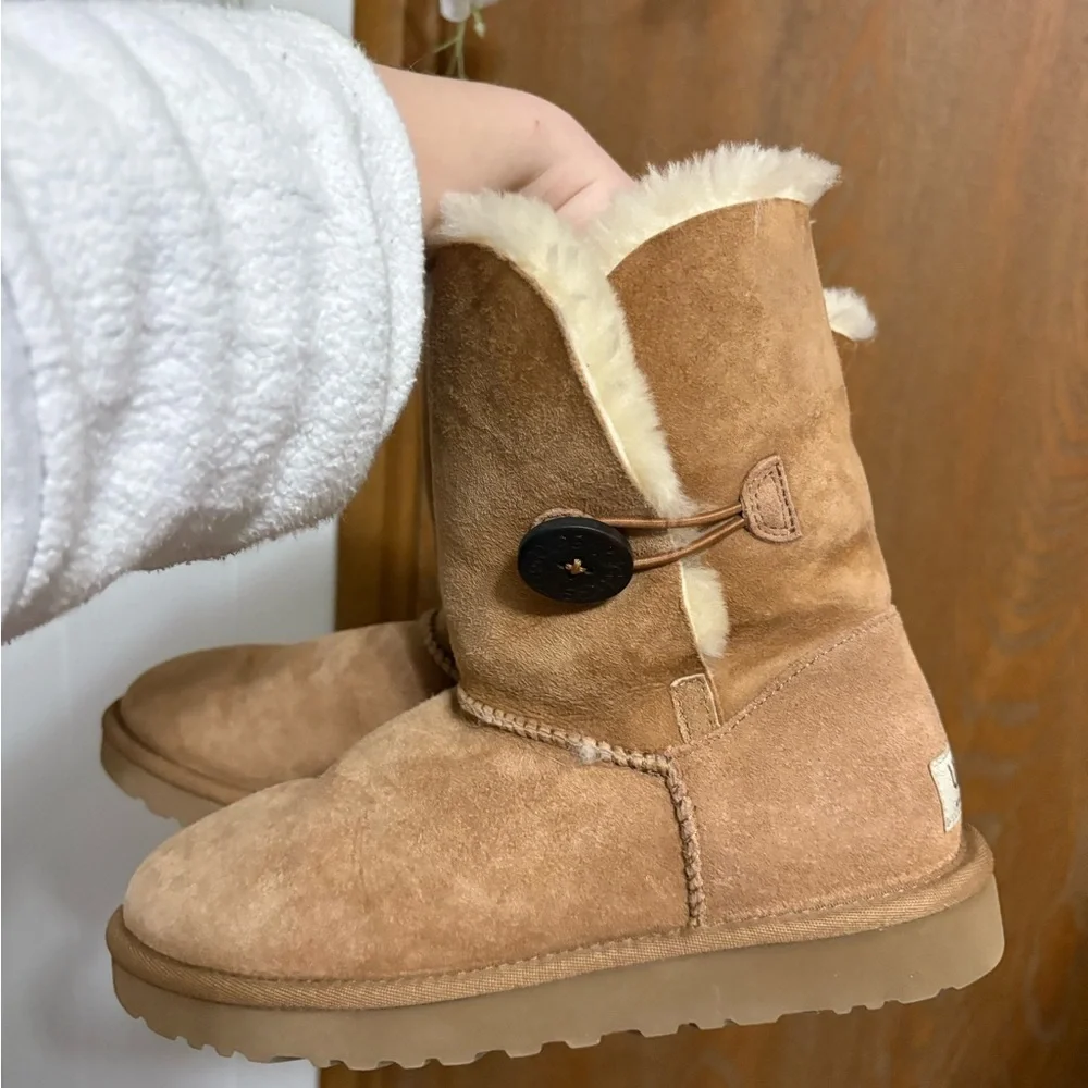 UGG Bailey Tan Suede Winter Boots with Button Detail